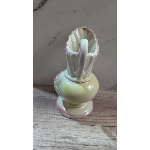 Vintage USA Ceramic Pitcher With Pink Roses Floral Relief Yellow-Pink Gradient 1 - Picture 4 of 8